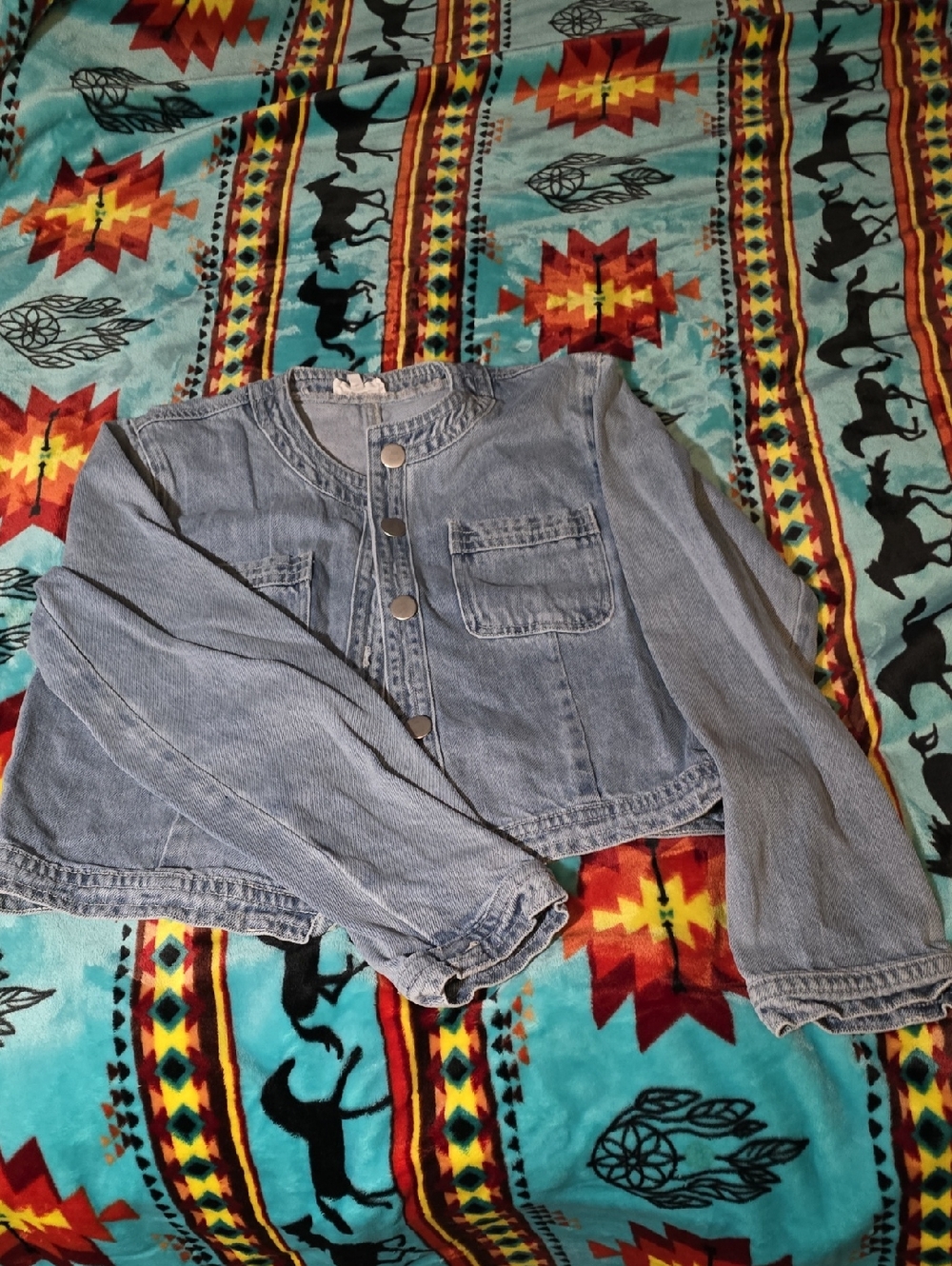 Able Light Blue Cropped Jean Jacket
